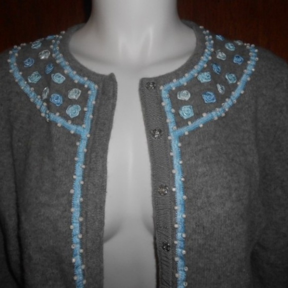 Paraphrase Grey Lambswool Blend Beaded Cardigan XL - Picture 4 of 7